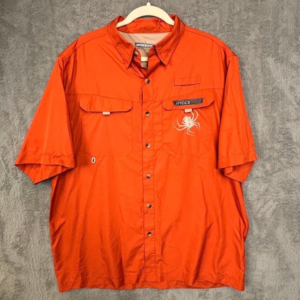 Spiderwire Mens Orange Short Sleeve Vented Fishing Shirt TS1024 Large L